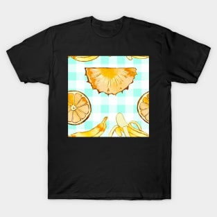 blue, mint, square, pineapple, banana, yellow, orange, juicy, fruit, glitter, gold, summer, pattern, funny, sunny T-Shirt